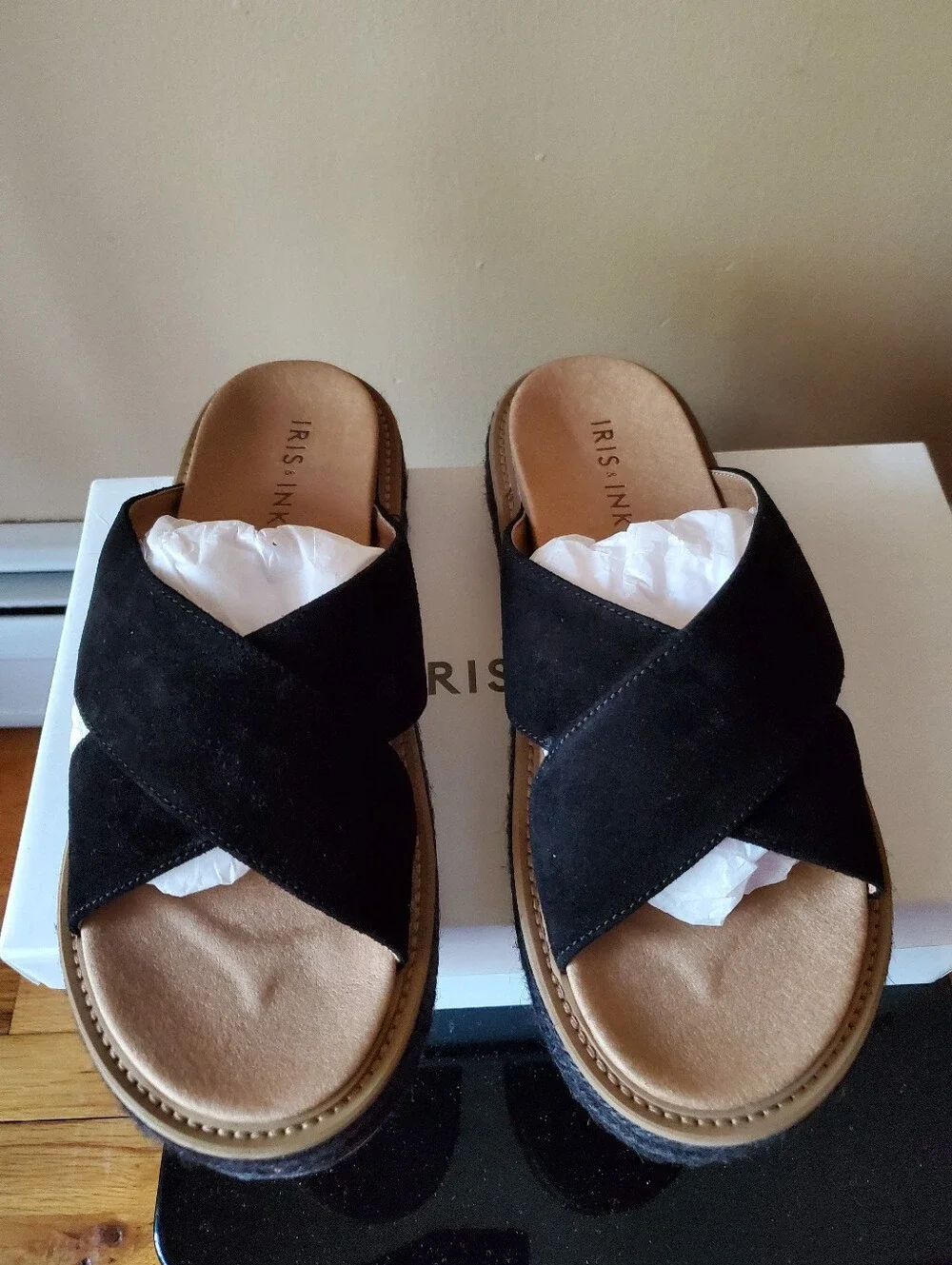 Iris And Ink Black Suede Slide Espadrille